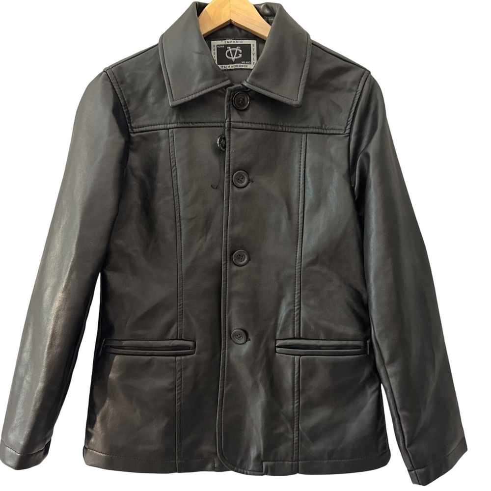 Emporio Italy Worldwide Faux Leather Jacket Women Medium Black Blazer Coat Chic